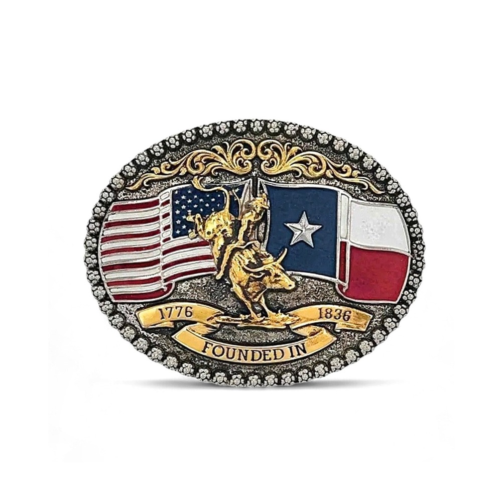 Montana Silversmiths Bull Rider‎ USA & Texas Flag Belt Buckle NEW NWT